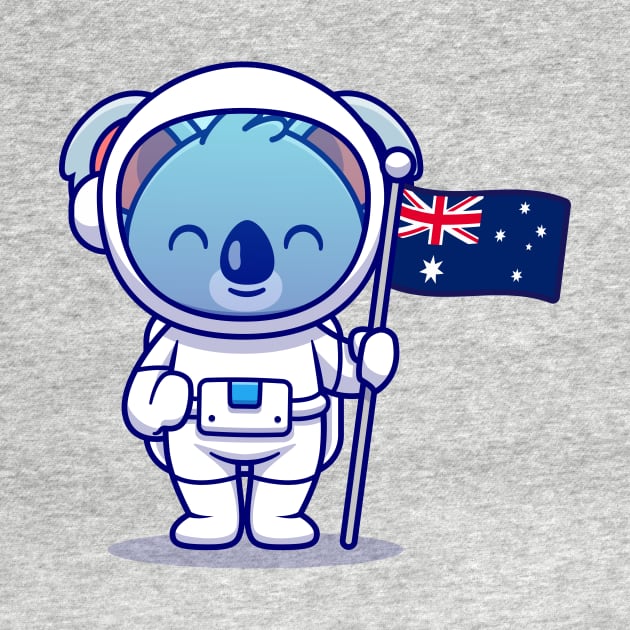 Cute Koala Astronaut Holding Australia Flag Cartoon by Catalyst Labs